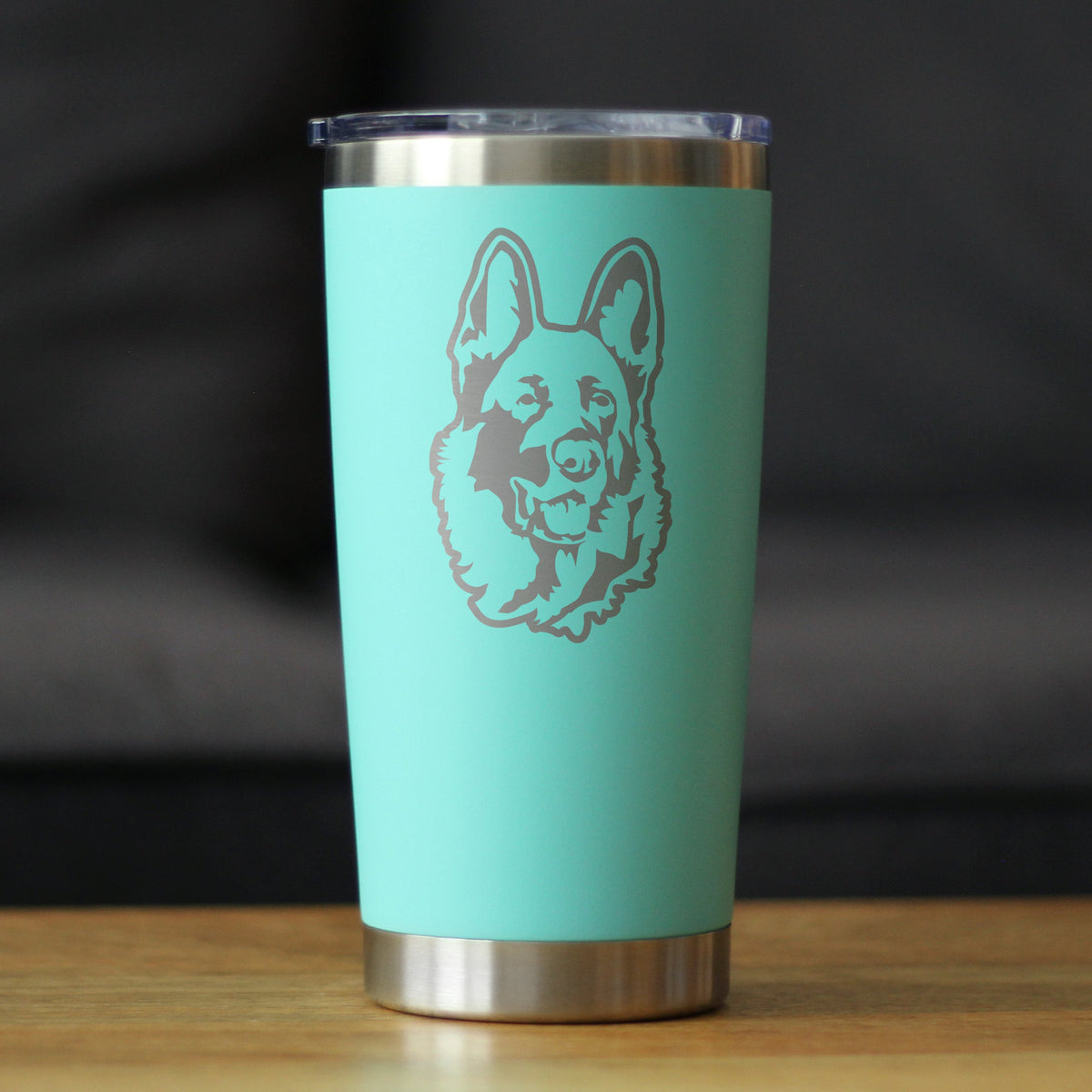 German Shepherd Happy Face - Insulated Coffee Tumbler Cup with Sliding Lid - Stainless Steel Insulated Mug - Fun Unique German Shepherd Themed Décor and Gifts for Men & Women