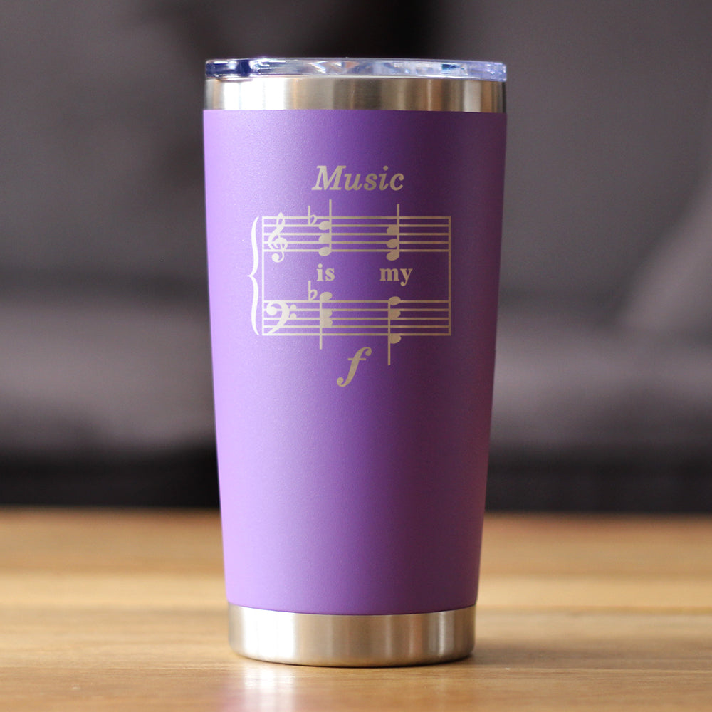 Music is My Forte - Insulated Coffee Tumbler Cup with Sliding Lid - Stainless Steel Mug - Unique Funny Musician Gifts and Musical Accessories