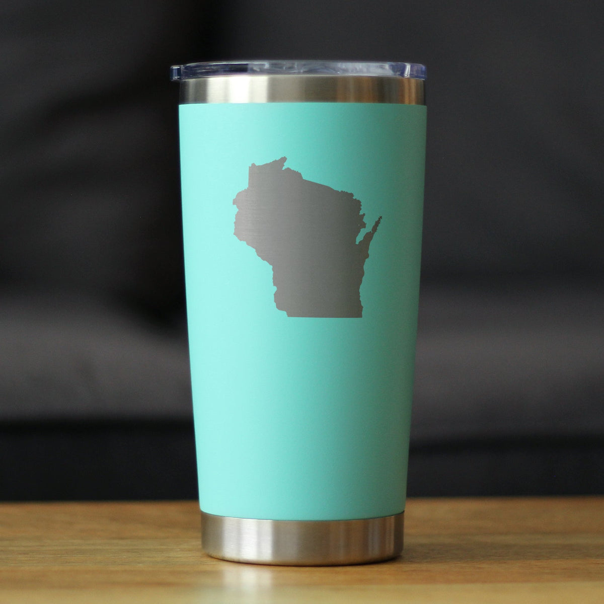Wisconsin State Outline - Insulated Coffee Tumbler Cup with Sliding Lid - Stainless Steel Travel Mug - Wisconsin Gifts for Women and Men