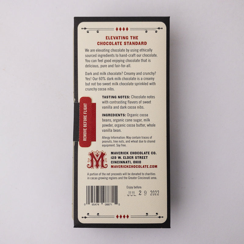 60% Dark Milk Chocolate with Cocoa Nibs