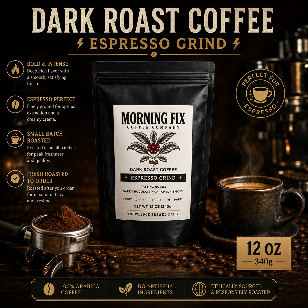 Dark Roast Coffee | ⚡Espresso Grind | 12 OZ