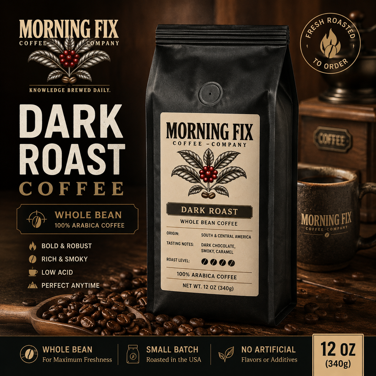 Dark Roast Coffee | 🫘Whole Bean | 12 OZ