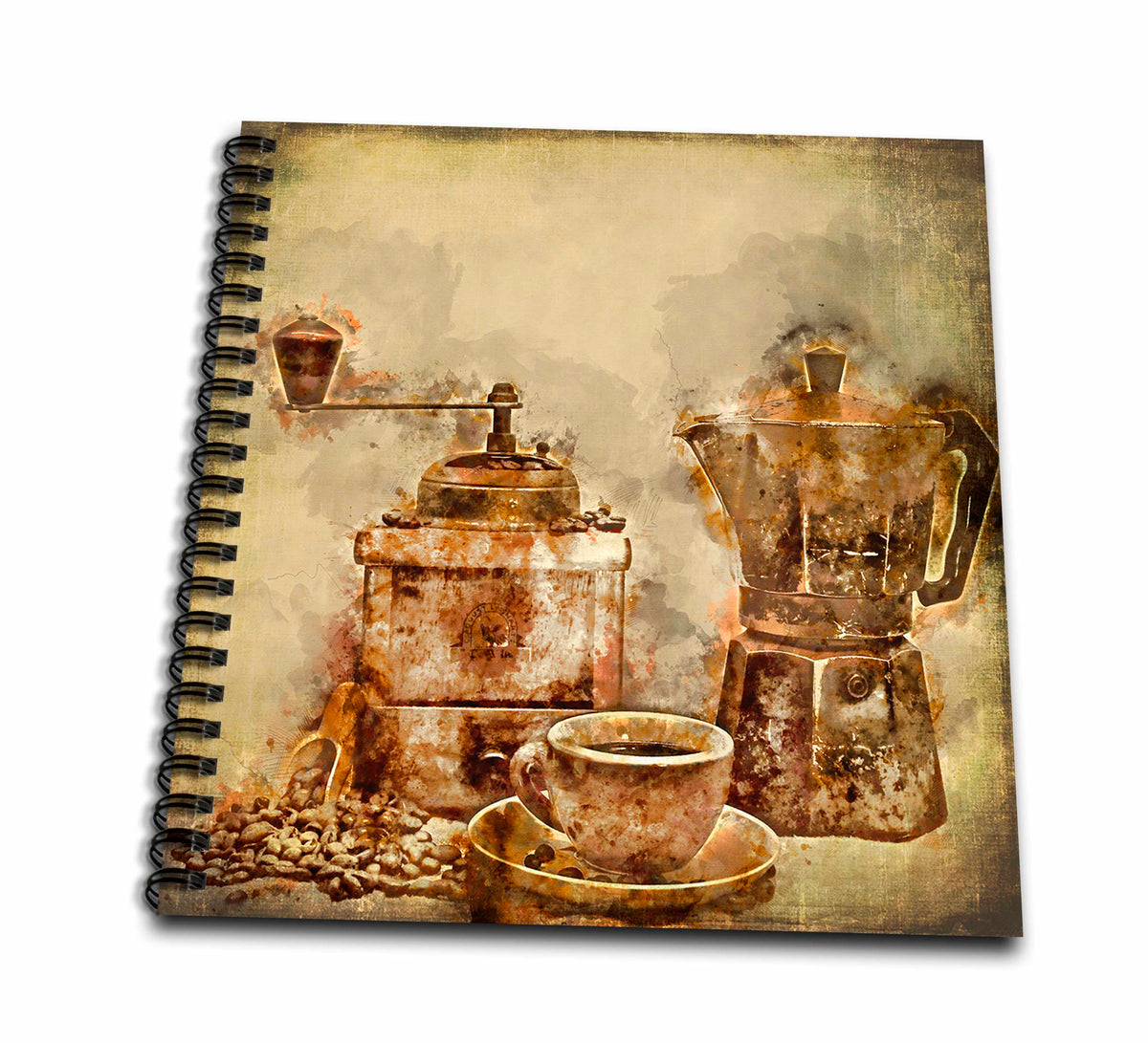 3dRose Andrea Haase Art Illustration - Coffee Grinder and Espresso Watercolor Painting - Drawing Book