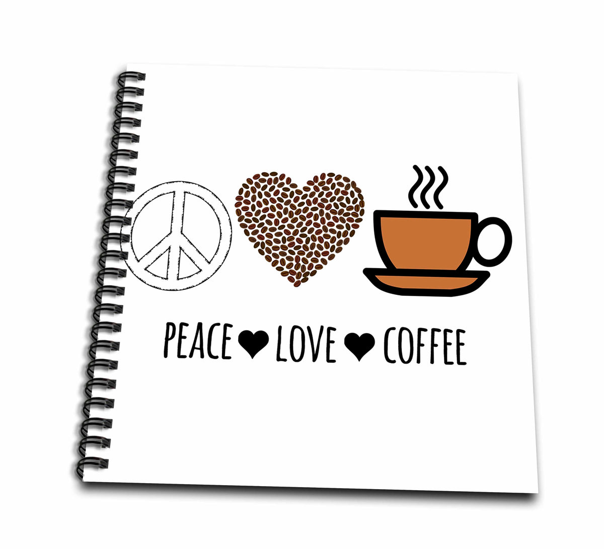 3dRose Peace Love Coffee with peace sign, coffee beans heart, and... - Drawing Books (db_337863)
