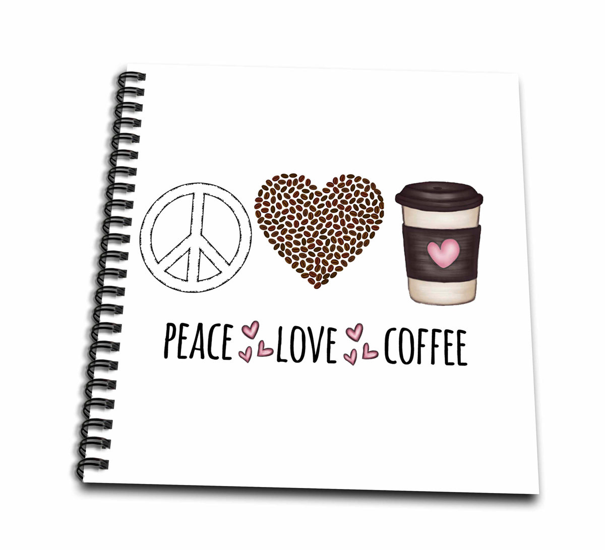 3dRose Peace Love Coffee with peace sign, coffee beans heart, and... - Drawing Books (db_337865)