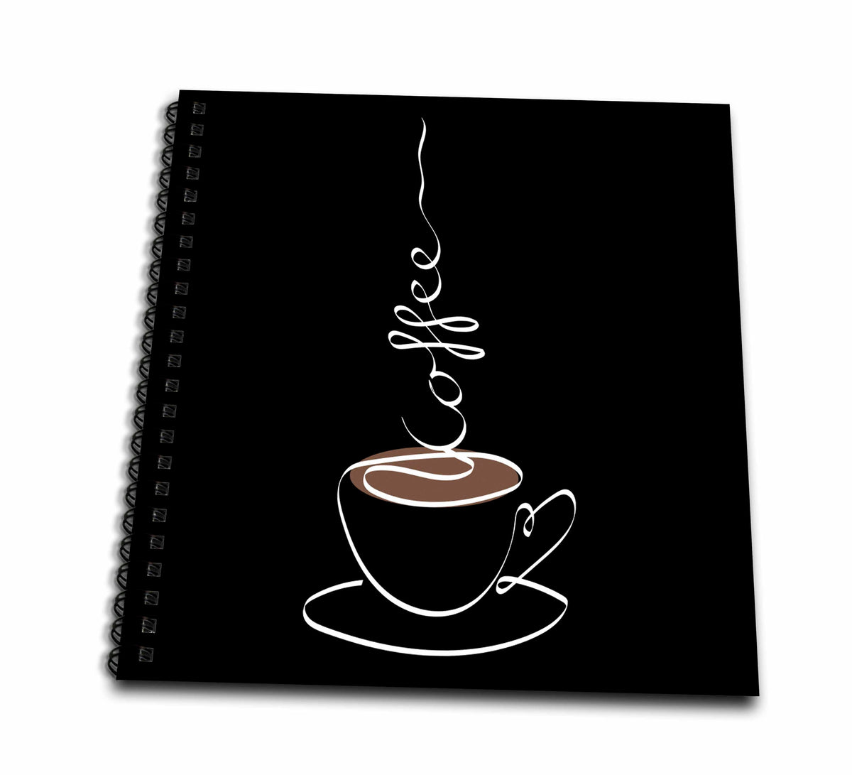 3dRose Black Coffee Minimalist Chic line Art of a Cup of Coffee on Black - Drawing Books (db-365362)