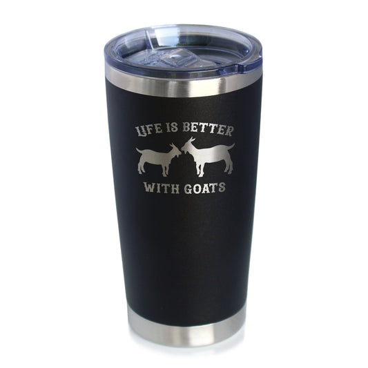 Life is Better With Goats - Insulated Coffee Tumbler Cup with Sliding Lid - Stainless Steel Insulated Mug - Funny Goat Themed Gift for Women and Men