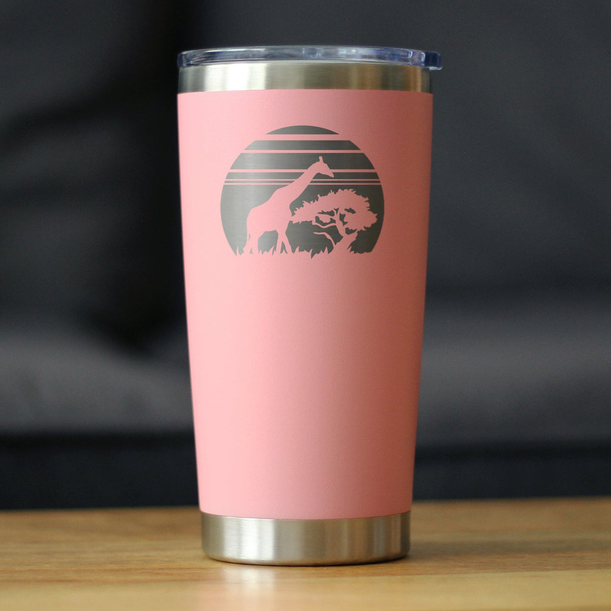 Giraffe Sunset - Insulated Coffee Tumbler Cup with Sliding Lid - Stainless Steel Travel Mug - Unique Safari Gifts for Women and Men