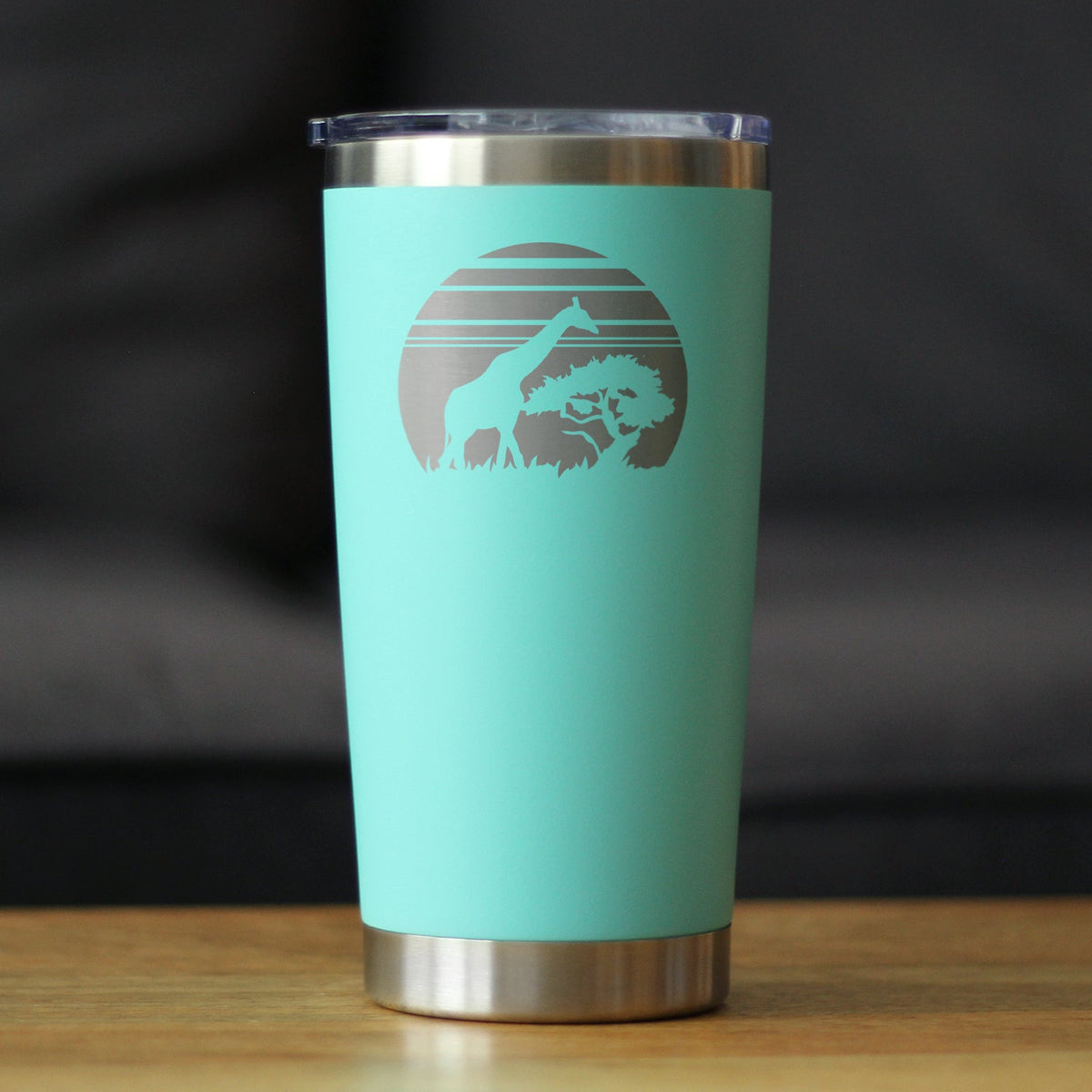 Giraffe Sunset - Insulated Coffee Tumbler Cup with Sliding Lid - Stainless Steel Travel Mug - Unique Safari Gifts for Women and Men