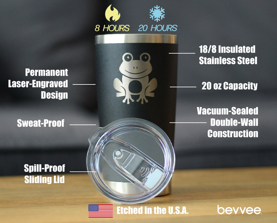 Happy Frog - Insulated Coffee Tumbler Cup with Sliding Lid - Stainless Steel Travel Mug - Unique Frog Gifts for Women and Men