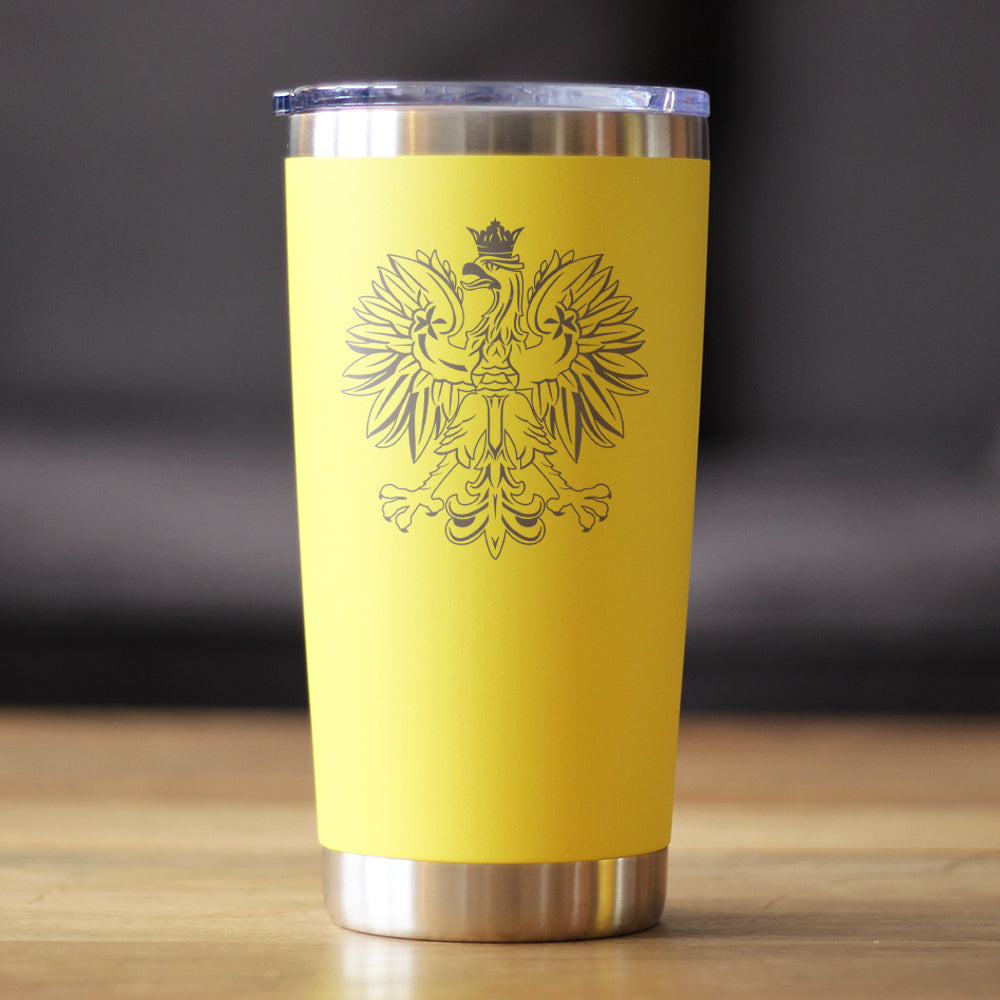 Polish Eagle - Insulated Coffee Tumbler Cup with Sliding Lid - Stainless Steel Insulated Mug - Cute Poland Gifts or Party Decor for Women and Men