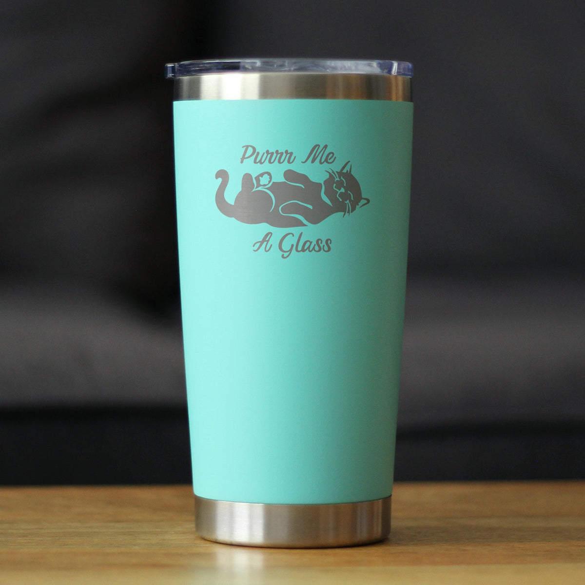 Purr Me A Glass - Insulated Coffee Tumbler Cup with Sliding Lid - Stainless Steel Insulated Mug - Fun Unique Cat Themed Décor and Gifts