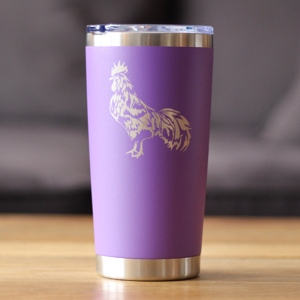 Rooster - Insulated Coffee Tumbler Cup with Sliding Lid - Stainless Steel Travel Mug - Chicken Gifts and Farm Décor for Women and Men