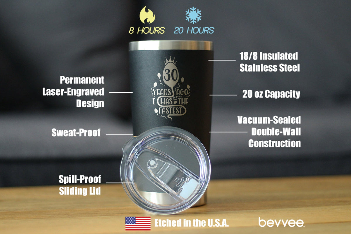 30 Years Ago I Was the Fastest - Insulated Coffee Tumbler Cup with Sliding Lid - Stainless Steel Insulated Mug - Funny 30th Birthday Gifts for Women and Men Turning 30