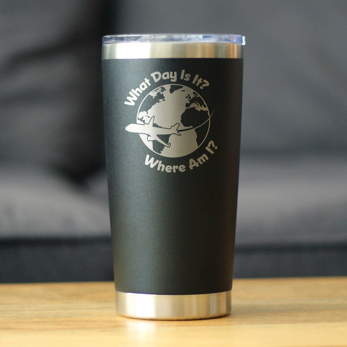 What Day Is It - Insulated Coffee Tumbler Cup with Sliding Lid - Stainless Steel Insulated Mug - Funny Flight Attendant Gifts for Flight Attendants & Pilots