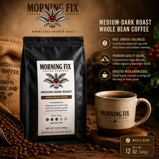 Medium-Dark Roast Coffee | 🫘Whole Bean | 12 OZ