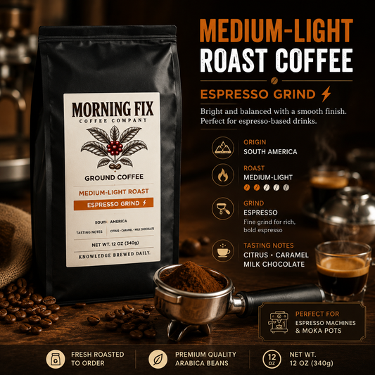 Medium-Light Roast Coffee | ⚡Espresso Grind | 12 OZ