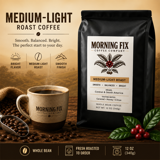 Medium-Light Roast Coffee | 🫘Whole Bean | 12 OZ