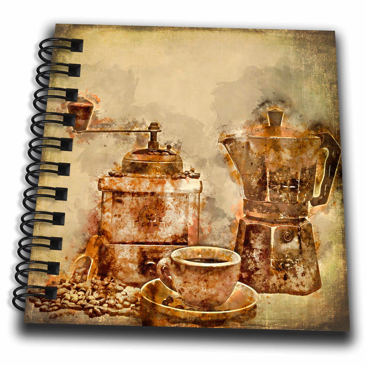 3dRose Andrea Haase Art Illustration - Coffee Grinder and Espresso Watercolor Painting - Drawing Book