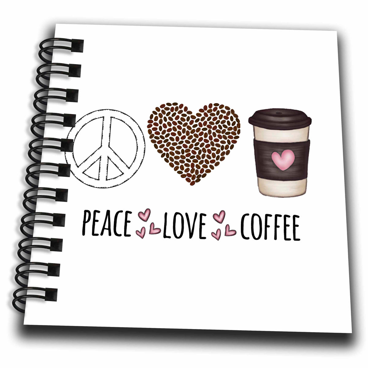 3dRose Peace Love Coffee with peace sign, coffee beans heart, and... - Drawing Books (db_337865)