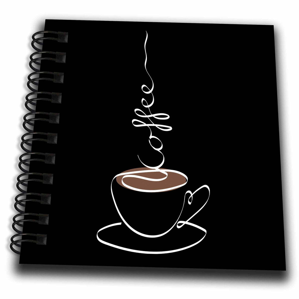 3dRose Black Coffee Minimalist Chic line Art of a Cup of Coffee on Black - Drawing Books (db-365362)