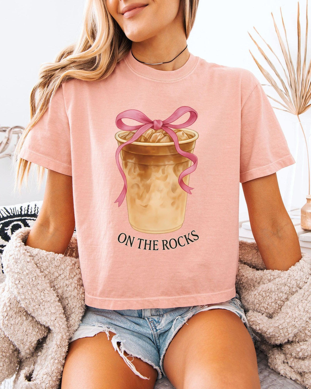On the Rocks Iced Coffee Garment Dyed Women’s Cropped T-Shirt – Iced Latte Graphic Tee