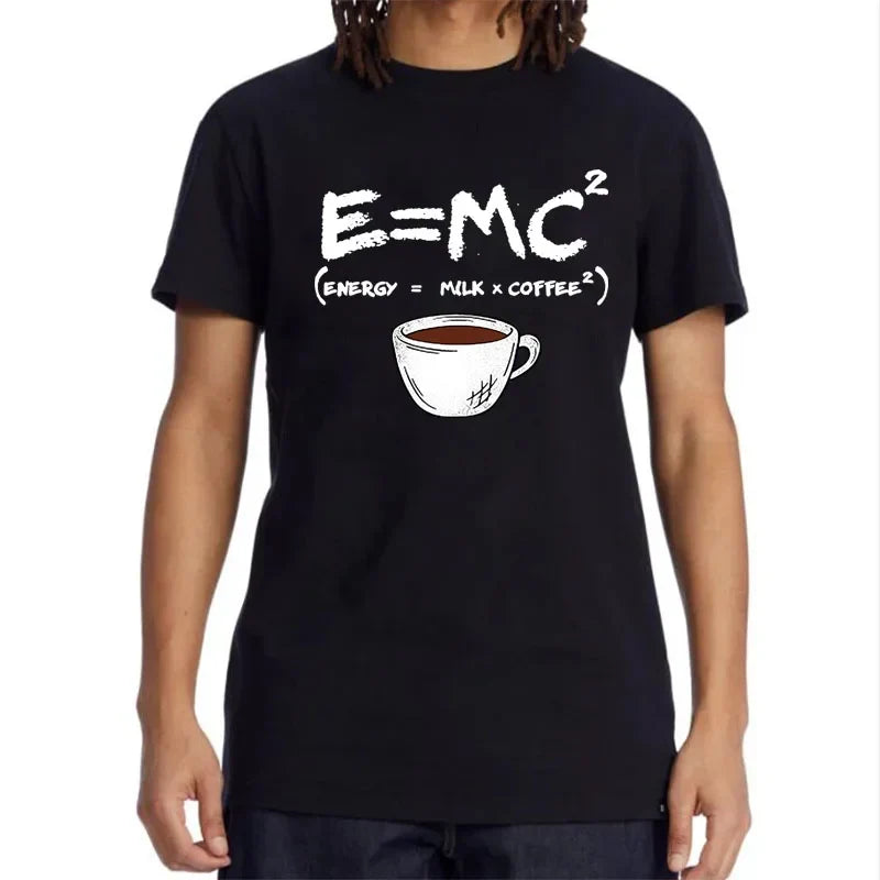 Men's Cotton T-Shirt – Funny Energy=Milk+Coffee Summer Tee