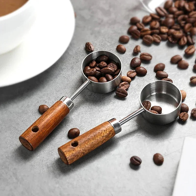 15ml Stainless Steel Measuring Spoon Tablespoon Coffee Scoop Wood Handle Sugar Powder Coffee Bean Measure Spoon Kitchen Tools