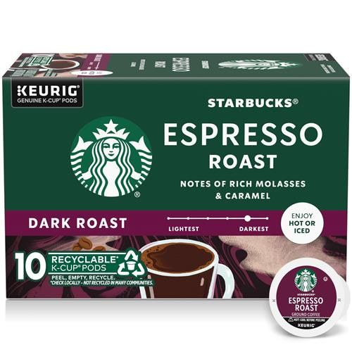 Starbucks K-Cup Coffee Pods, Dark Roast Coffee, Espresso Roast For Keurig Coffee Makers, 100% Arabica, 1 Box (10 Pods)