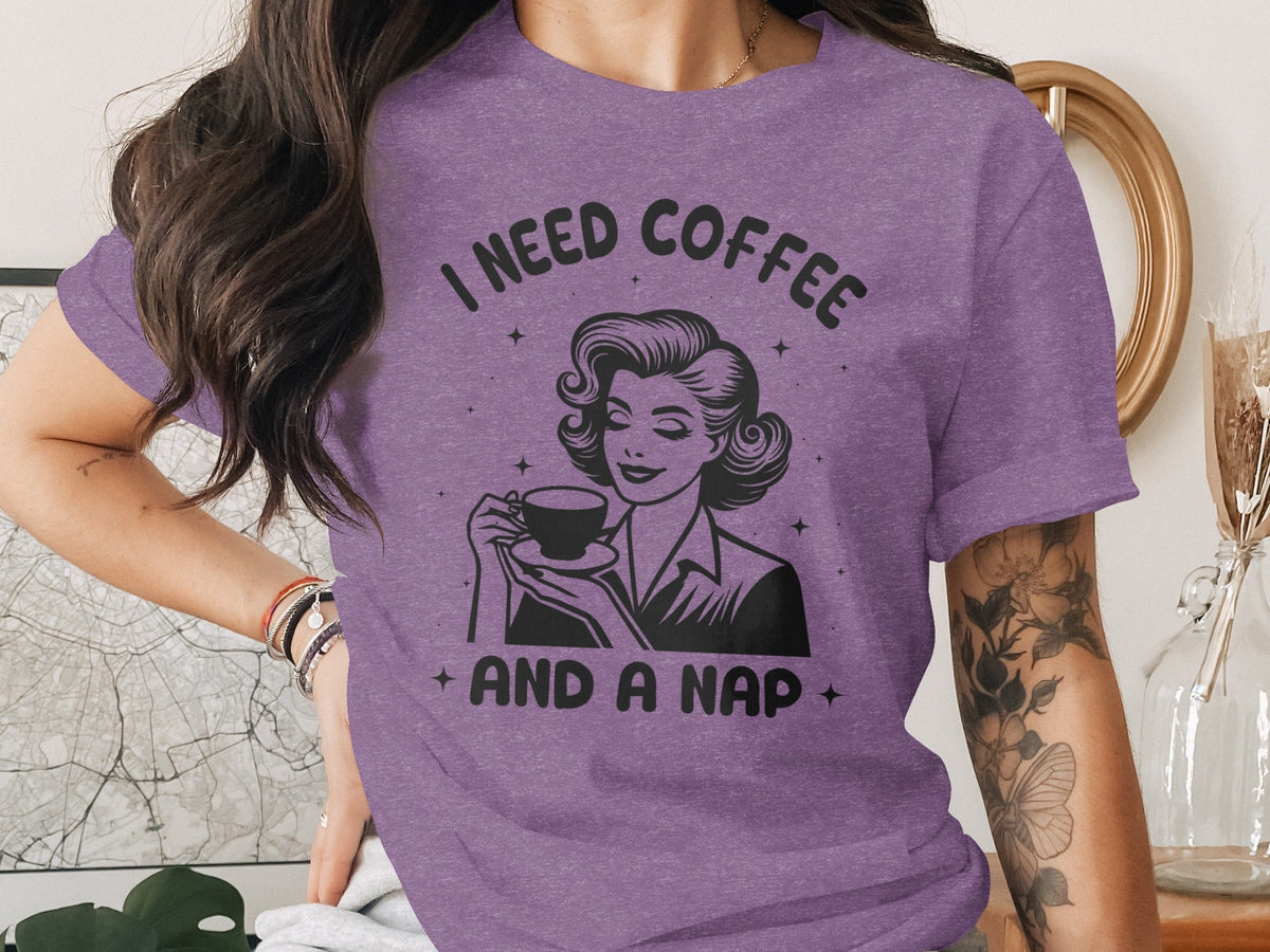 Retro Woman I Need Coffee And A Nap Graphic Design T-Shirt