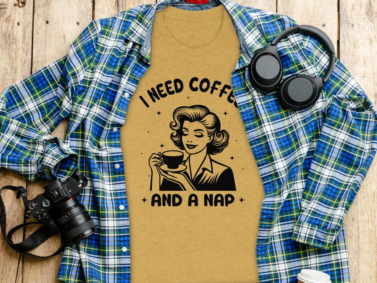 Retro Woman I Need Coffee And A Nap Graphic Design T-Shirt