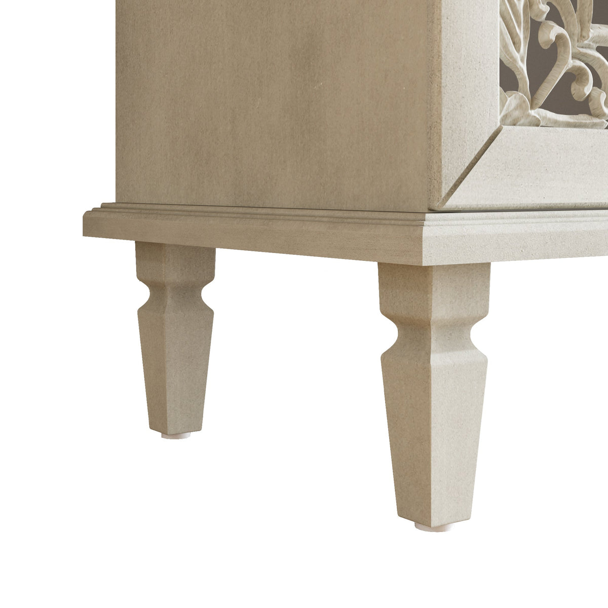 Antique Buffet Cabinet with Floral Carvings and Solid Wood Legs - Antique Grey White