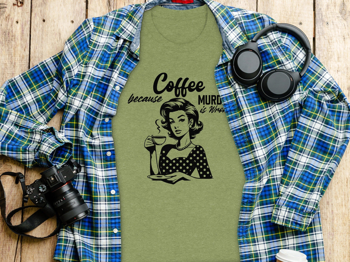 Coffee Because Murder Is Wrong Graphic Black And White T-Shirt