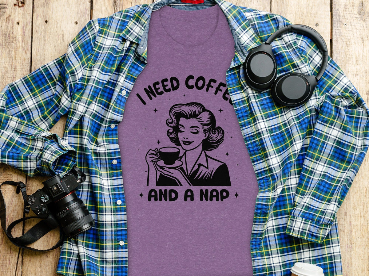 Retro Woman I Need Coffee And A Nap Graphic Design T-Shirt