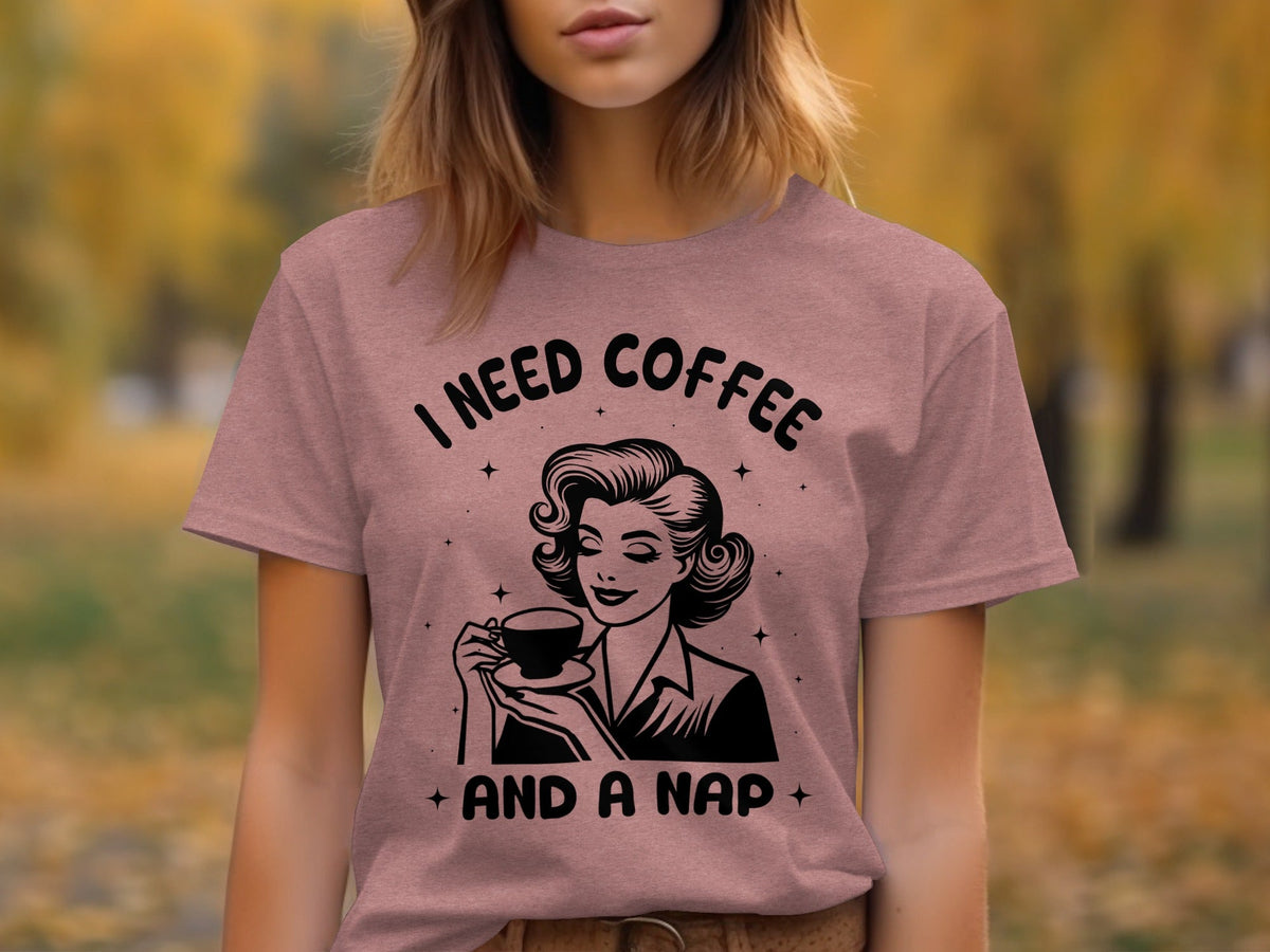 Retro Woman I Need Coffee And A Nap Graphic Design T-Shirt