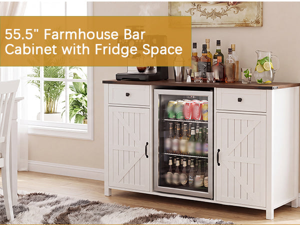 Farmhouse Coffee Bar with Mini Fridge Space and Charging Station