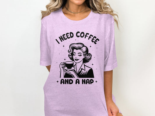 Retro Woman I Need Coffee And A Nap Graphic Design T-Shirt