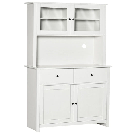 Antique White Kitchen Buffet Hutch with Glass Doors and Storage