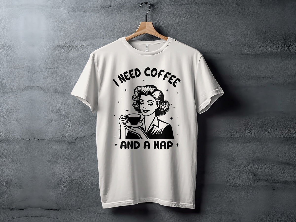 Retro Woman I Need Coffee And A Nap Graphic Design T-Shirt