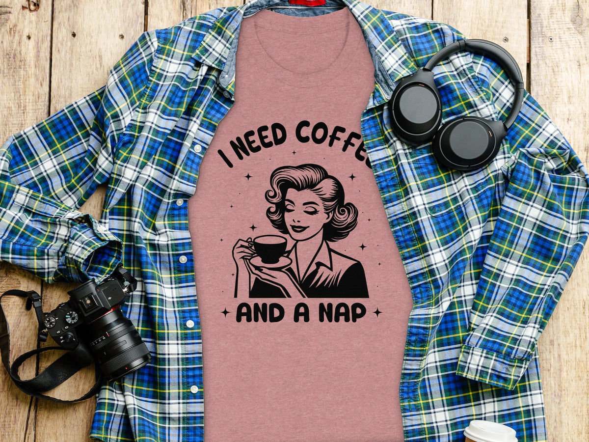 Retro Woman I Need Coffee And A Nap Graphic Design T-Shirt