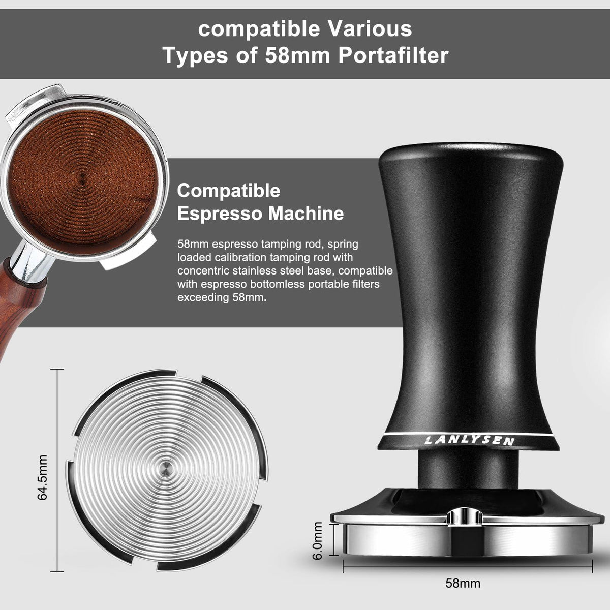 LANLYSEN Espresso Tamper 53.3mm Spring-loaded Calibrated Stainless Steel Base