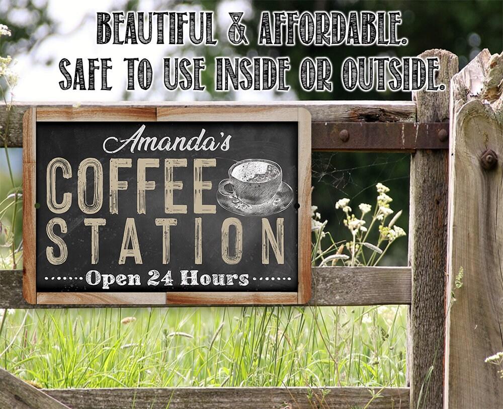 Personalized - Coffee Station Open 24 Hours (Chalkboard Look) - Metal Sign